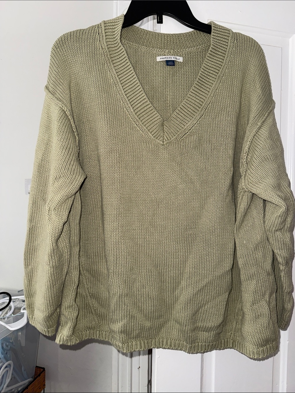 American Eagle Outfitters Light Olive V-Neck Pullover Sweater
